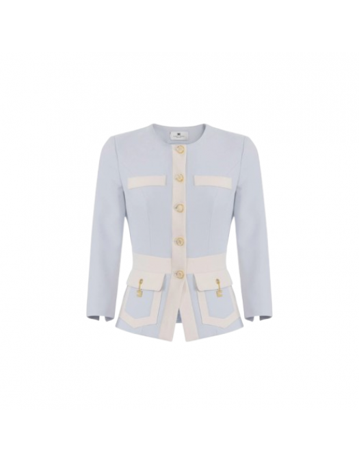 SACOU ELISABETTA FRANCHI, Colour-blocking jacket in double layer crêpe fabric - GIT0156E2EF3