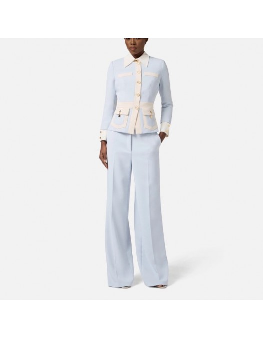SACOU ELISABETTA FRANCHI, Colour-blocking jacket in double layer crêpe fabric - GIT0156E2EF3