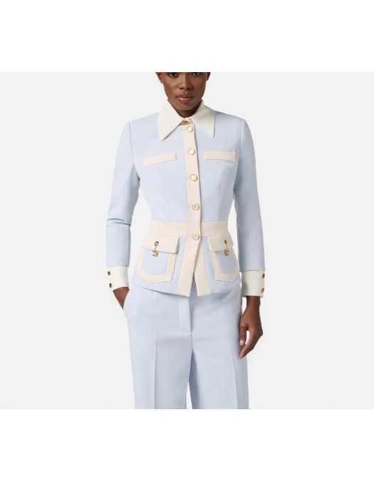 SACOU ELISABETTA FRANCHI, Colour-blocking jacket in double layer crêpe fabric - GIT0156E2EF3