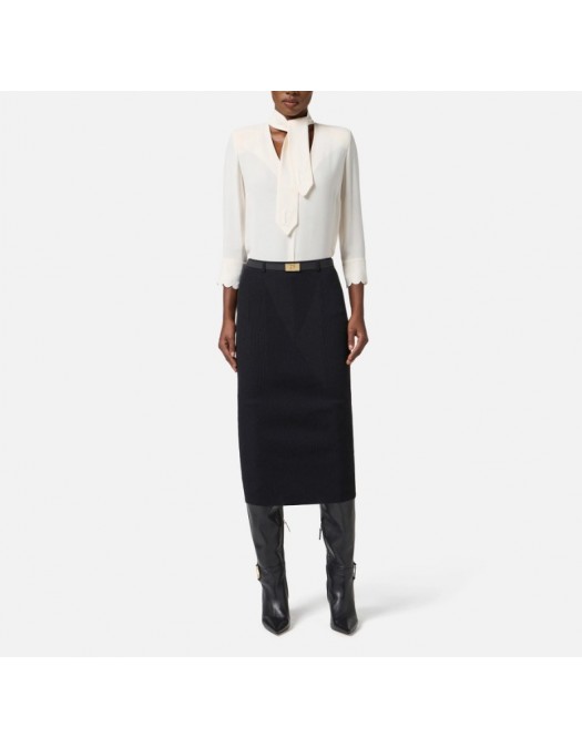 FUSTA ELISABETTA FRANCHI,Skirt in ribbed knit fabric with belt - GK17B56E2110