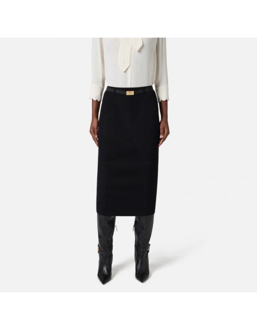 FUSTA ELISABETTA FRANCHI,Skirt in ribbed knit fabric with belt - GK17B56E2110