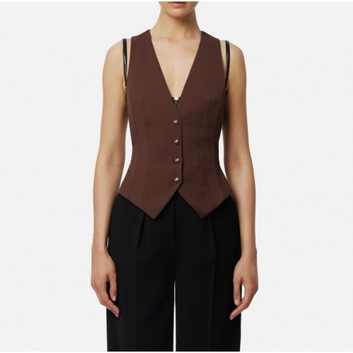 VESTA ELISABETTA FRANCHI, Cotton gabardine waistcoat,Brown