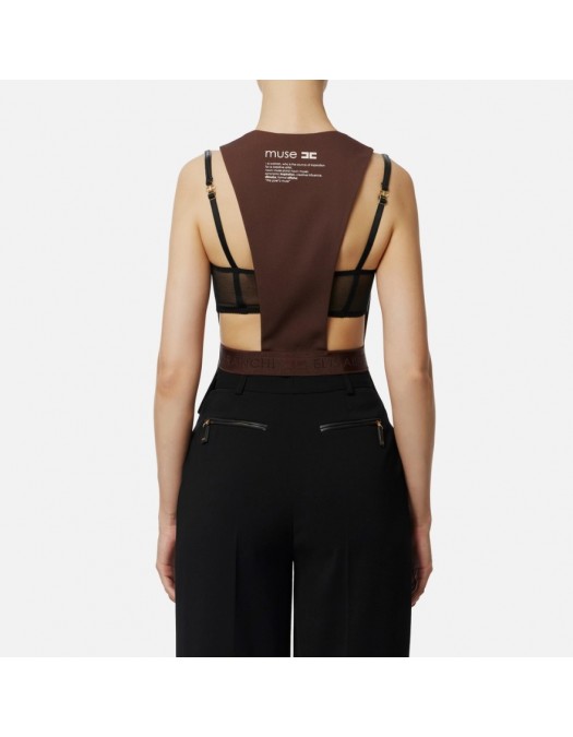 VESTA ELISABETTA FRANCHI, Cotton gabardine waistcoat,Brown - GL00156E2EA3