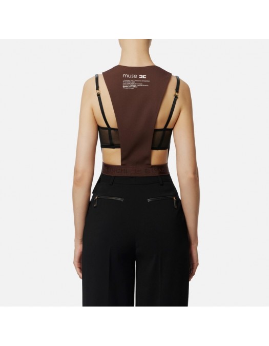 VESTA ELISABETTA FRANCHI, Cotton gabardine waistcoat,Brown - GL00156E2EA3