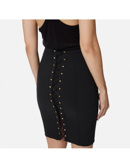 Fusta ELISABETTA FRANCHI, Skirt in bi-elastic fabric with criss-cross laces - GO14757E2110 Fusta ELISABETTA FRANCHI, Skirt in bi-elastic fabric with criss-cross laces - GO14757E2110