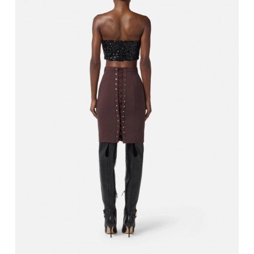 Fusta ELISABETTA FRANCHI, Skirt in bi-elastic fabric with criss-cross laces,Slim Fusta ELISABETTA FRANCHI, Skirt in bi-elastic fabric with criss-cross laces,Slim