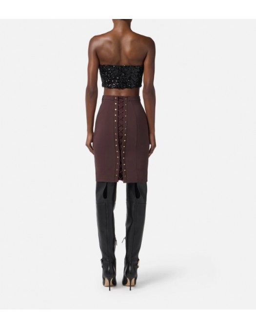 Fusta ELISABETTA FRANCHI, Skirt in bi-elastic fabric with criss-cross laces,Slim - GO14757E2EA4 Fusta ELISABETTA FRANCHI, Skirt in bi-elastic fabric with criss-cross laces,Slim - GO14757E2EA4