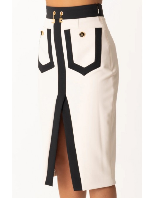 FUSTA ELISABETTA FRANCHI, Midi Skirt Color Block with Logo Charms - GOT0156E2EF1