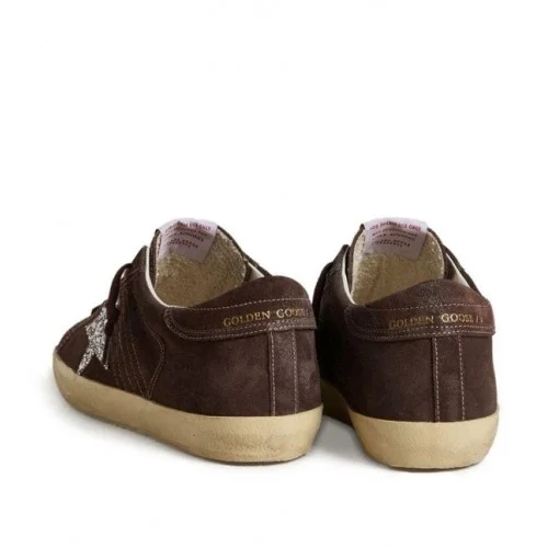 Sneakers GOLDEN GOOSE,, Super Star In brown leather with glitter star decoration