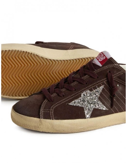 Sneakers GOLDEN GOOSE,  Super Star In brown leather with glitter star decoration - GWF00101F00755960574
