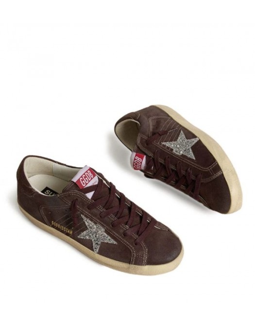 Sneakers GOLDEN GOOSE,  Super Star In brown leather with glitter star decoration - GWF00101F00755960574 Sneakers GOLDEN GOOSE,  Super Star In brown leather with glitter star decoration - GWF00101F00755960574