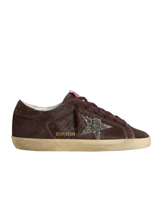 Sneakers GOLDEN GOOSE,  Super Star In brown leather with glitter star decoration - GWF00101F00755960574