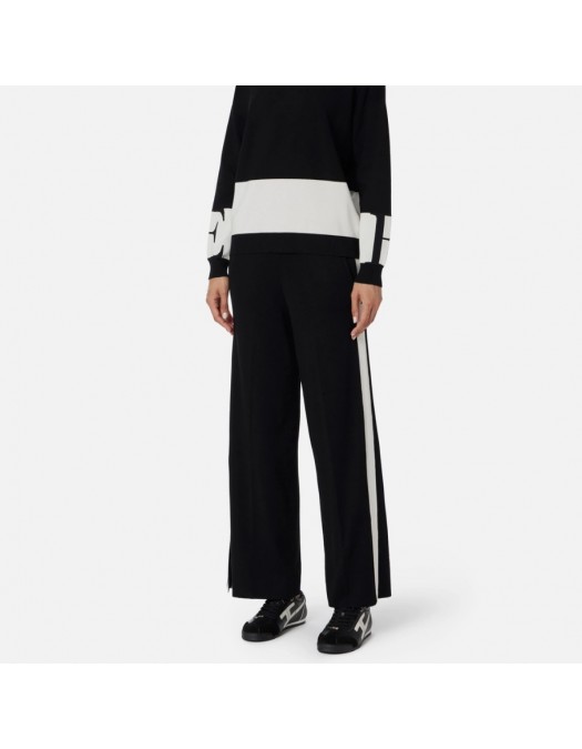 PANTALON ELISABETTA FRANCHI,Viscose trousers with shiny bands, Regular - KP69S56E2EF3