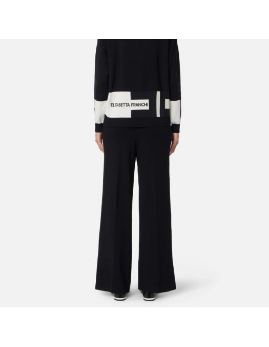 PANTALON ELISABETTA FRANCHI,Viscose trousers with shiny bands, Regular - KP69S56E2EF3
