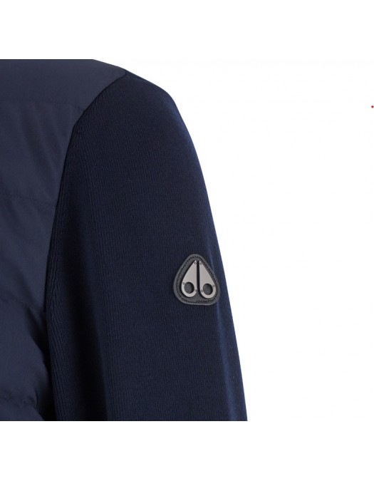 Jacheta Moose Knuckles, Blue Cardigan with Knitted Inserts and Logo Patch - M35MK6821449