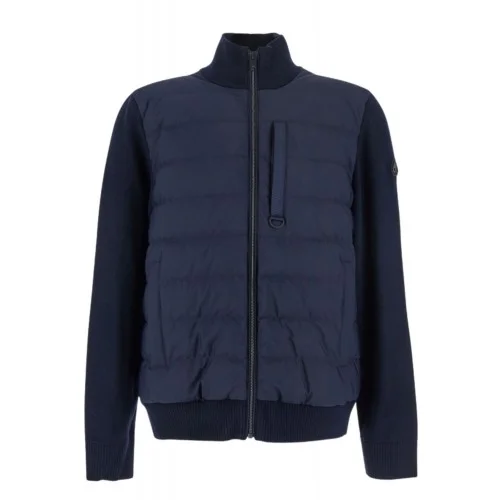 Jacheta Moose Knuckles, Blue Cardigan with Knitted Inserts and Logo Patch