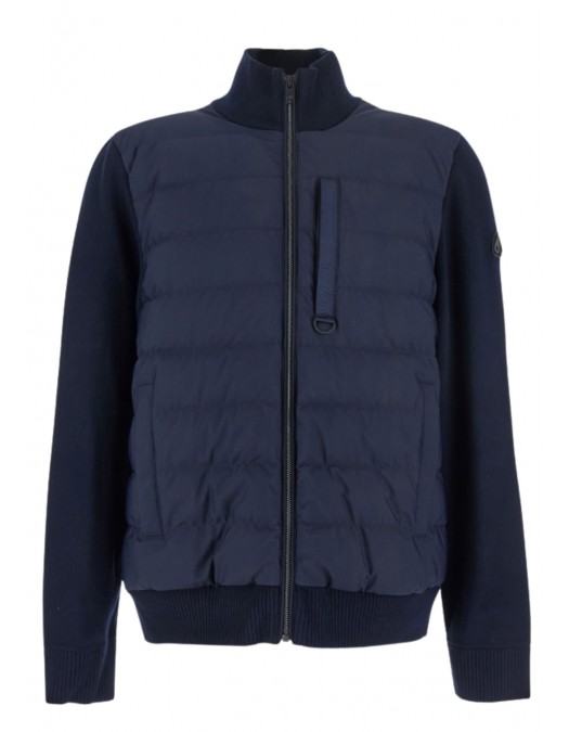 Jacheta Moose Knuckles, Blue Cardigan with Knitted Inserts and Logo Patch - M35MK6821449