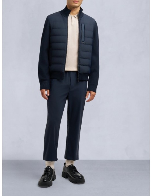 Jacheta Moose Knuckles, Blue Cardigan with Knitted Inserts and Logo Patch - M35MK6821449