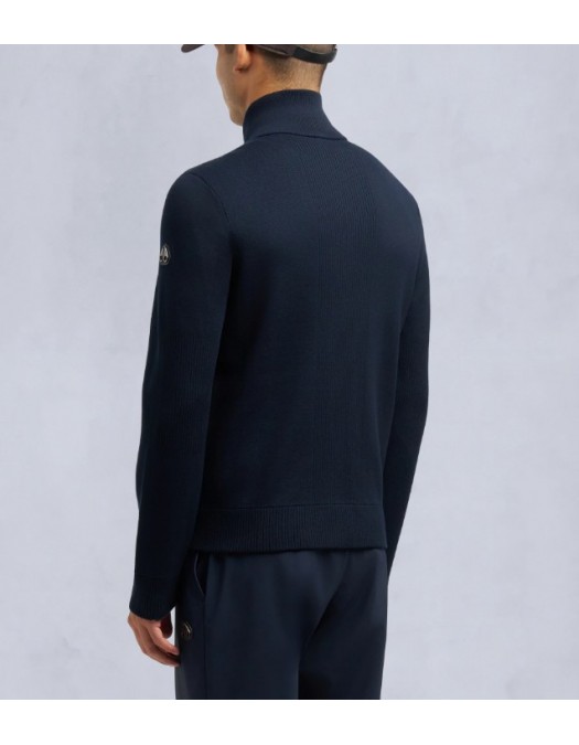 Jacheta Moose Knuckles, Blue Cardigan with Knitted Inserts and Logo Patch - M35MK6821449