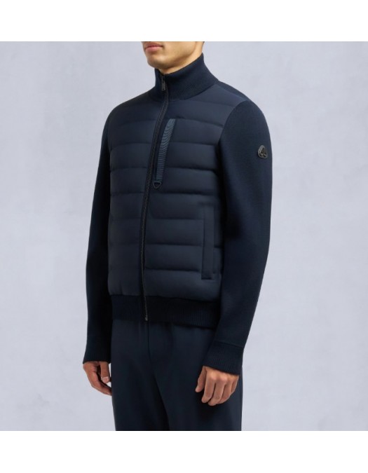 Jacheta Moose Knuckles, Blue Cardigan with Knitted Inserts and Logo Patch - M35MK6821449