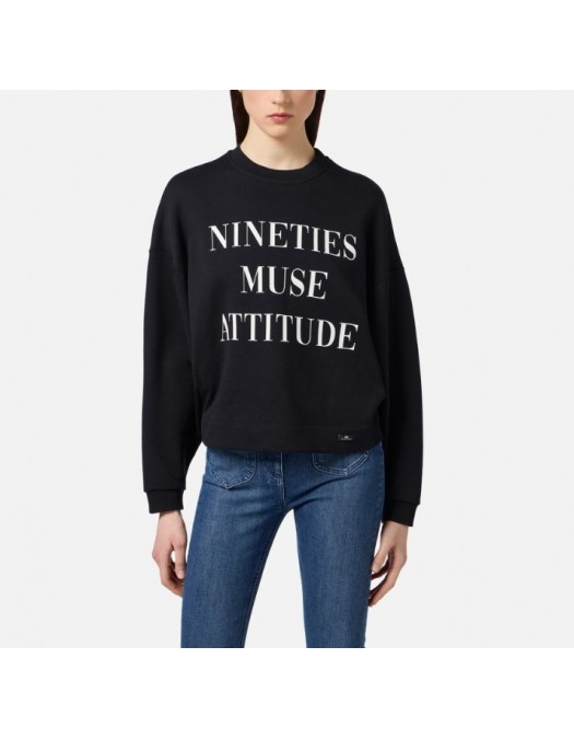 Bluza ELISABETTA FRANCHI,Cotton sweatshirt with lettering print - MD01D56E2110
