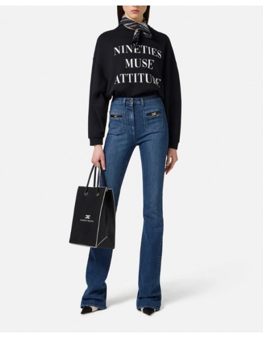 Bluza ELISABETTA FRANCHI,Cotton sweatshirt with lettering print - MD01D56E2110