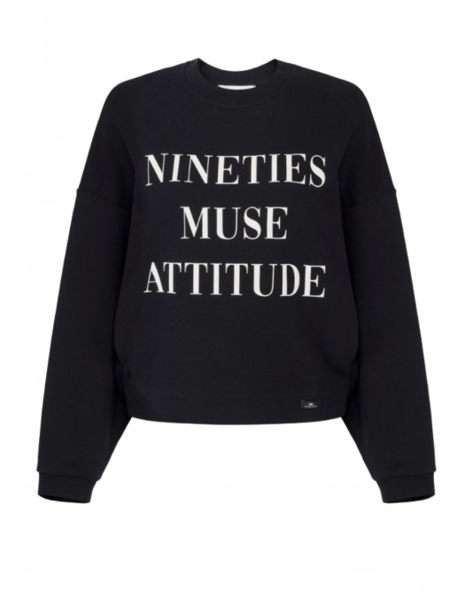 Bluza ELISABETTA FRANCHI,Cotton sweatshirt with lettering print - MD01D56E2110