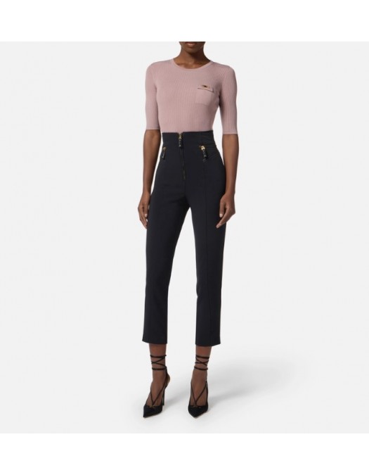 Tricou ELISABETTA FRANCHI,Ribbed knit top with breast pocket - MK10B56E2EA4