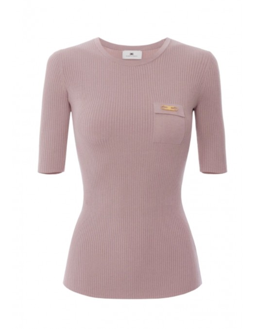 Tricou ELISABETTA FRANCHI,Ribbed knit top with breast pocket - MK10B56E2EA4