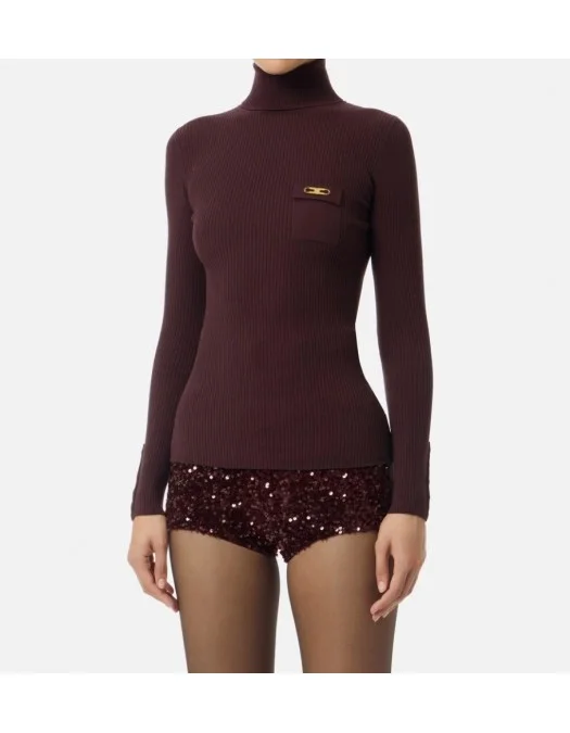 Bluza ELISABETTA FRANCHI,Ribbed knit top with breast pocket - MK11B56E2EA4