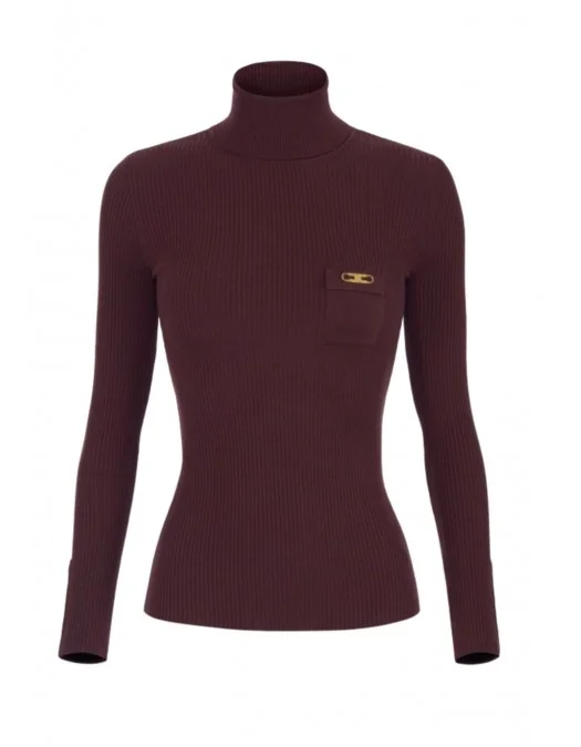 Bluza ELISABETTA FRANCHI,Ribbed knit top with breast pocket - MK11B56E2EA4