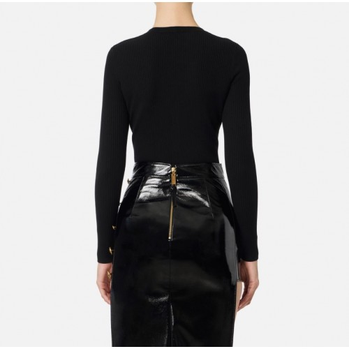 Bluza ELISABETTA FRANCHI,Ribbed knit top with breast pocket,Black Bluza ELISABETTA FRANCHI,Ribbed knit top with breast pocket,Black