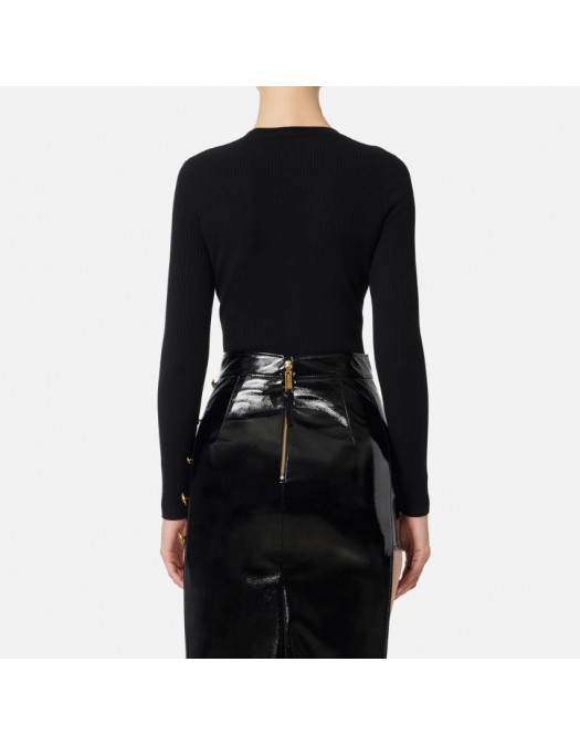 Bluza ELISABETTA FRANCHI,Ribbed knit top with breast pocket,Black - MK12B56E2110