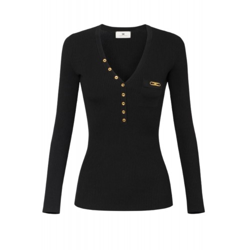 Bluza ELISABETTA FRANCHI,Ribbed knit top with breast pocket,Black Bluza ELISABETTA FRANCHI,Ribbed knit top with breast pocket,Black