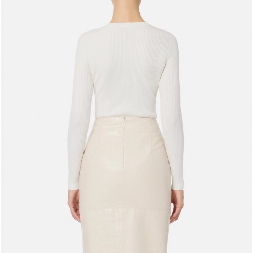 Bluza ELISABETTA FRANCHI,Ribbed knit top with breast pocket,White Bluza ELISABETTA FRANCHI,Ribbed knit top with breast pocket,White