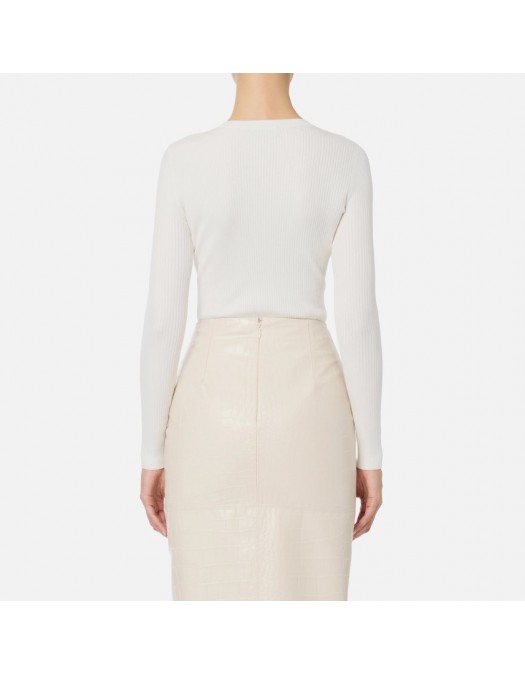 Bluza ELISABETTA FRANCHI,Ribbed knit top with breast pocket,White - MK12B56E2360