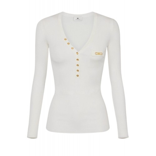 Bluza ELISABETTA FRANCHI,Ribbed knit top with breast pocket,White Bluza ELISABETTA FRANCHI,Ribbed knit top with breast pocket,White