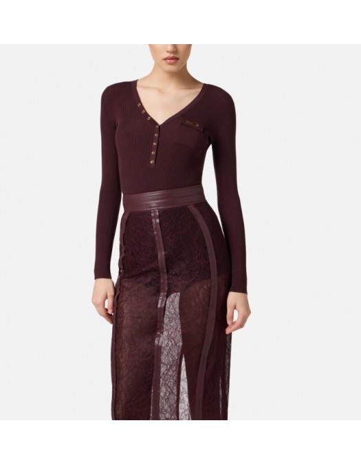 Bluza ELISABETTA FRANCHI,Ribbed knit top with breast pocket - MK12B56E2EA4