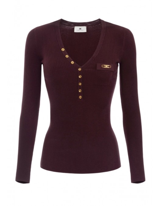Bluza ELISABETTA FRANCHI,Ribbed knit top with breast pocket - MK12B56E2EA4