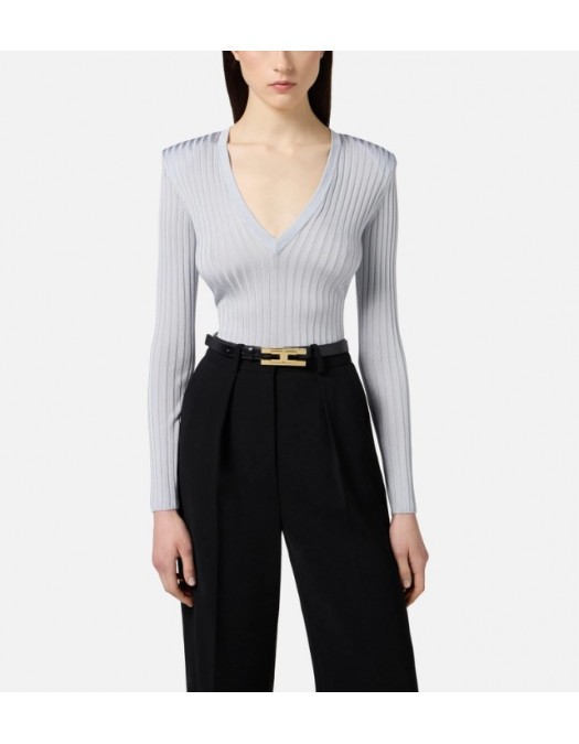 Bluza ELISABETTA FRANCHI,Viscose top with logo details, Starlight - MK21S56E2EA7