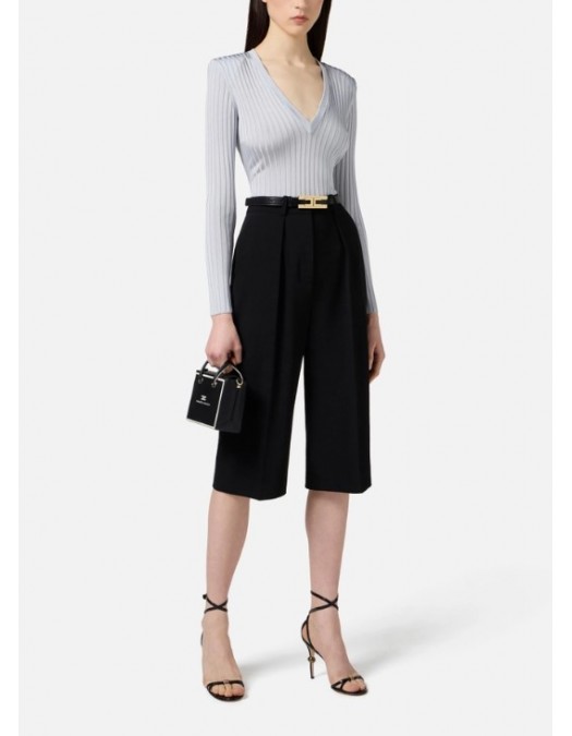 Bluza ELISABETTA FRANCHI,Viscose top with logo details, Starlight - MK21S56E2EA7