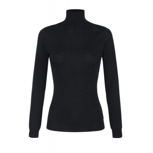 Bluza ELISABETTA FRANCHI,Wool jumper with jacquard micro-logo,Black Bluza ELISABETTA FRANCHI,Wool jumper with jacquard micro-logo,Black