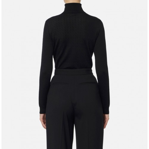 Bluza ELISABETTA FRANCHI,Wool jumper with jacquard micro-logo,Black Bluza ELISABETTA FRANCHI,Wool jumper with jacquard micro-logo,Black
