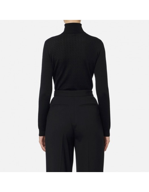 Bluza ELISABETTA FRANCHI,Wool jumper with jacquard micro-logo,Black - MK23S56E2110 Bluza ELISABETTA FRANCHI,Wool jumper with jacquard micro-logo,Black - MK23S56E2110