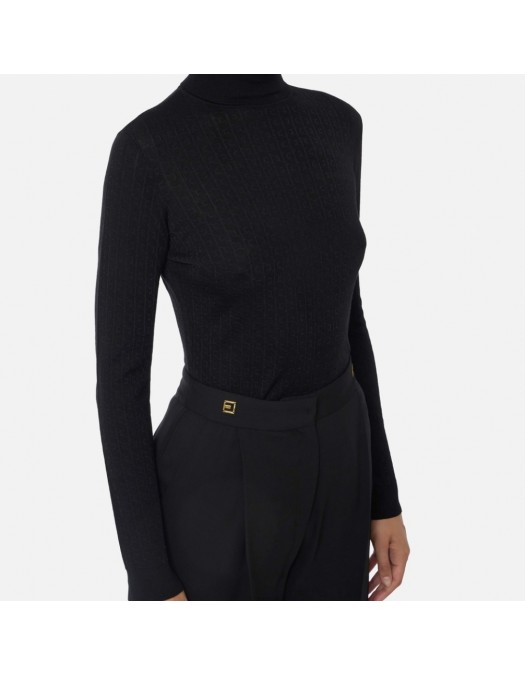 Bluza ELISABETTA FRANCHI,Wool jumper with jacquard micro-logo,Black - MK23S56E2110 Bluza ELISABETTA FRANCHI,Wool jumper with jacquard micro-logo,Black - MK23S56E2110