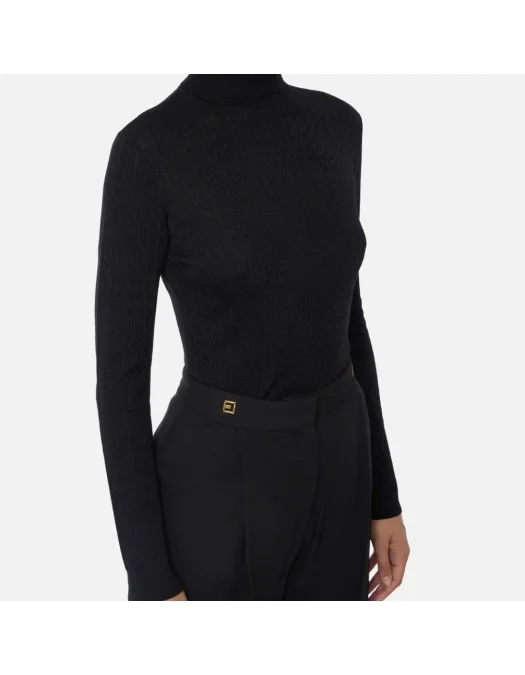 Bluza ELISABETTA FRANCHI,Wool jumper with jacquard micro-logo,Black - MK23S56E2110