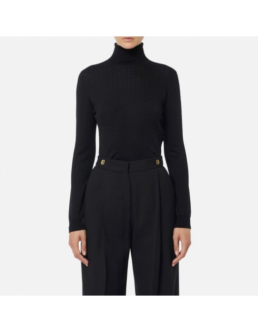 Bluza ELISABETTA FRANCHI,Wool jumper with jacquard micro-logo,Black - MK23S56E2110 Bluza ELISABETTA FRANCHI,Wool jumper with jacquard micro-logo,Black - MK23S56E2110