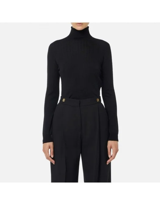 Bluza ELISABETTA FRANCHI,Wool jumper with jacquard micro-logo,Black - MK23S56E2110