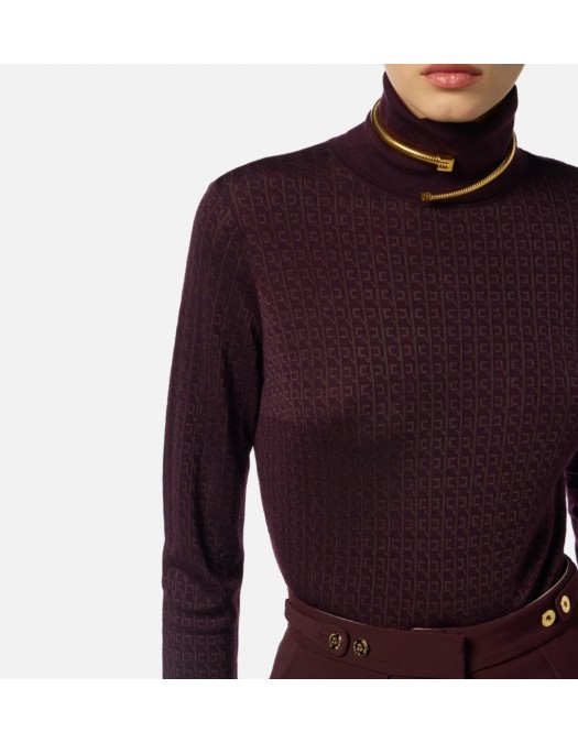Bluza ELISABETTA FRANCHI,Wool jumper with jacquard micro-logo - MK23S56E2EA4 Bluza ELISABETTA FRANCHI,Wool jumper with jacquard micro-logo - MK23S56E2EA4
