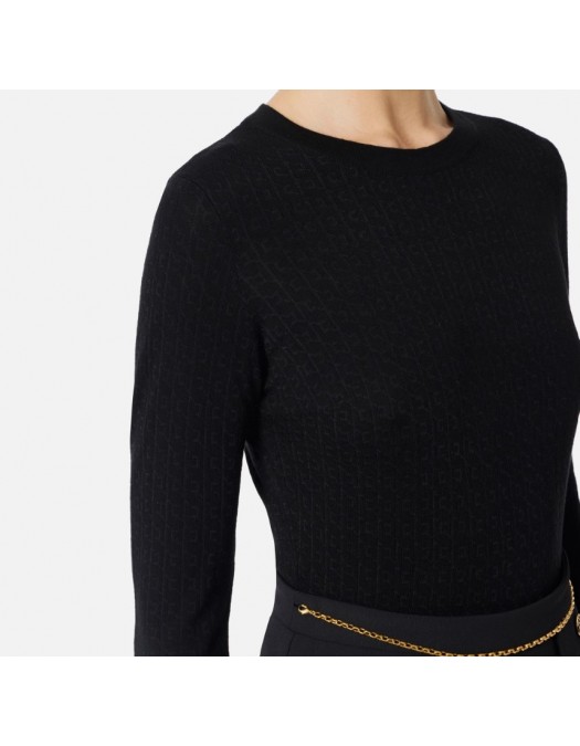Pulover ELISABETTA FRANCHI,Wool jumper with jacquard micro-logo - MK24S56E2110